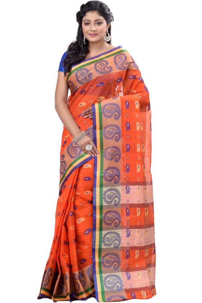 Orange Pure Cotton Kanak_Chur Tant Saree (451)